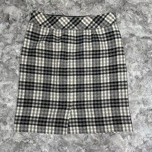 Vintage LL Bean Wool Blend Black & White Tartan Plaid Lined Skirt Size 8 Reg